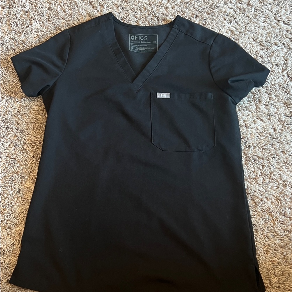Figs Black and gray V-Neck Medical Scrub Top